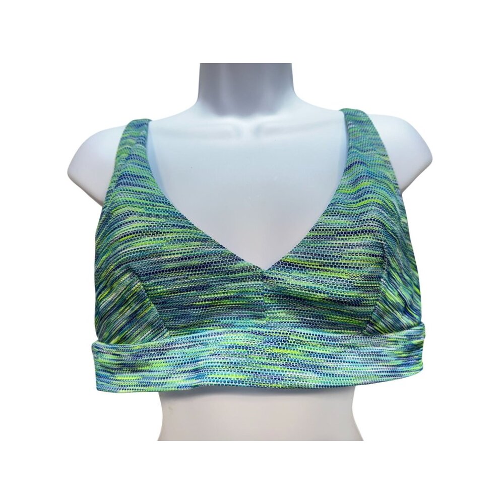 Aerie Womens Scoop Space Dye Bikini Top Swimwear Sze XL Green Blue Stretch Beach